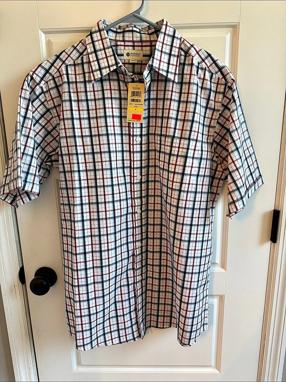 Haggar Plaid Button Down Shirt in White & Red Size Medium NWT